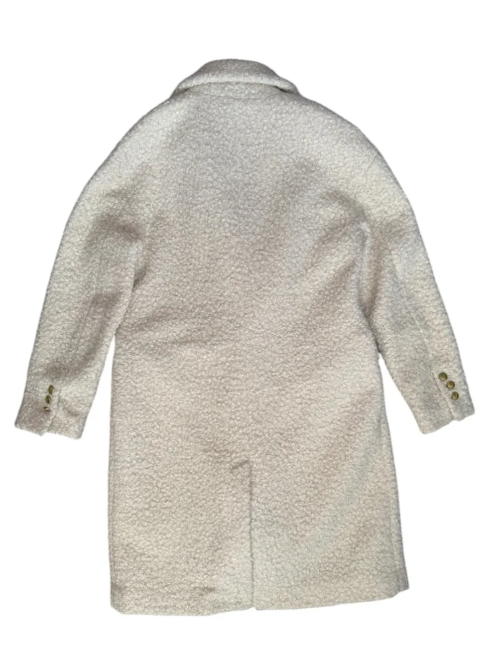 BCBG Max Azria Women’s Cream Lurex Double Breasted Midi Coat Size Small Bouclé